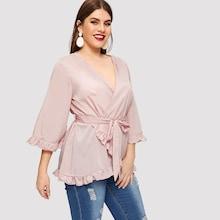 Shein Plus Frill Cuff & Hem Surplice Wrap Top