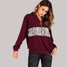 Shein Quarter Zip Snake Print Panel Hoodie