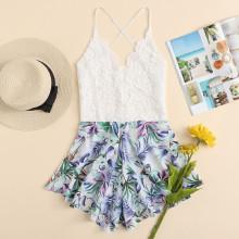 Shein Lace Floral Print Cami Romper