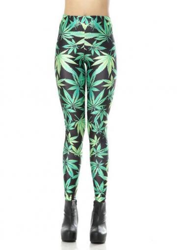 Rosewe Chic Green Leaves Decoration Ankle Length Printed Leggings