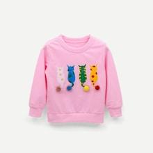 Shein Toddler Girls Pom Pom Detail Cat Embroidered Sweatshirt