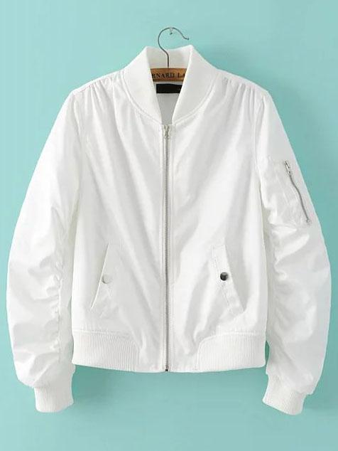 Shein White Zipper Up Flight Jacket With Pockets