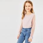 Shein Girls Mesh Sleeve With Beaded Detail Top