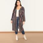Shein Plus Open Front Striped Coat
