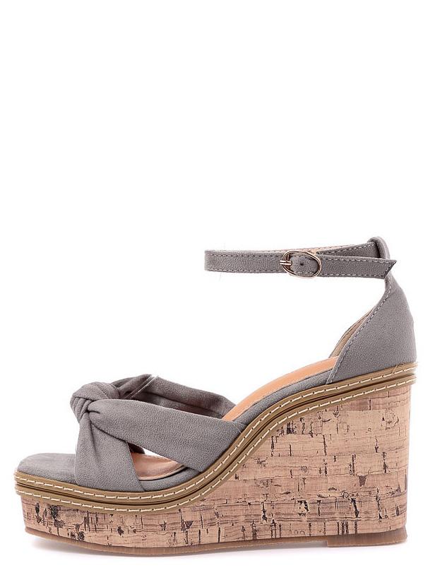 Shein Grey Peep Toe Buckle Strap Wedge Wedges