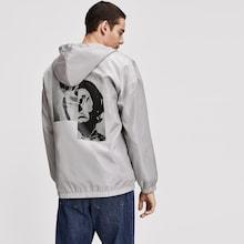 Shein Men Figure Back Drawstring Hooded Jacket
