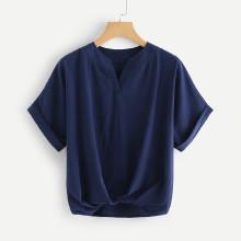 Shein Plus Rolled Up Sleeve Gathered Hem Top