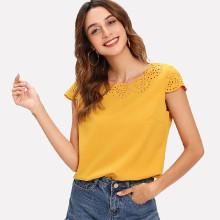 Shein Scallop Laser Cut Cap Sleeve Top