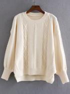Shein Beige Diamond Pattern Dolman Sleeve Dip Hem Sweater