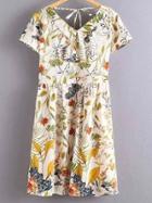 Shein Multicolor Tie Back Zipper Side Print Dress