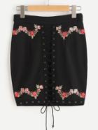 Shein Lace Up Grommet Flower Embroidery Skirt
