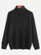 Shein Black Turtleneck Drop Shoulder Sweater