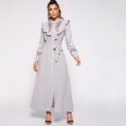 Shein Floral Embroidered Belted Ruffle Single Breasted Dress
