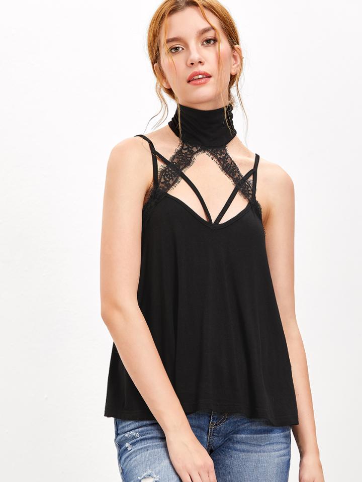 Shein Lace Trim Halter Neck Strappy Cami Top