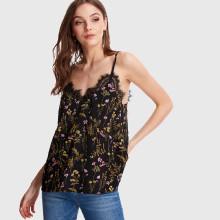 Shein Botanical Print Eyelash Lace Insert Cami Top