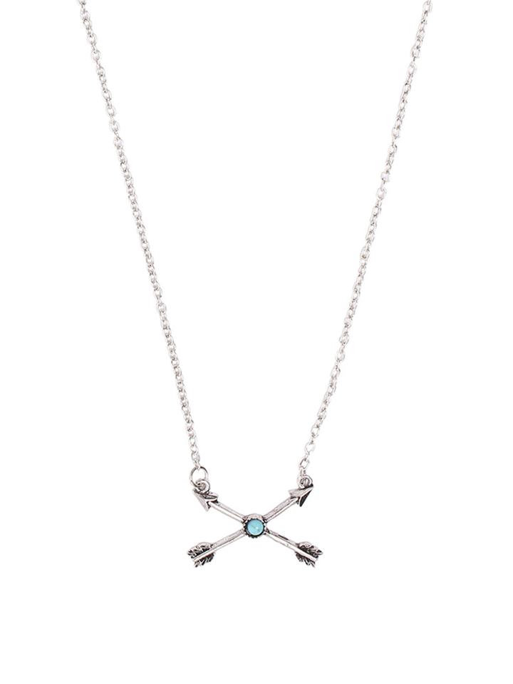 Shein Antique Silver Cross Arrow Turquoise Pendant Necklace