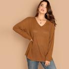 Shein Plus V-neck Rib Knit Solid Tee