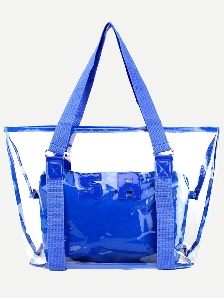 Shein Blue Trim Clear Tote Bag With Make Up Bag