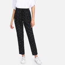 Shein Frill Detail Drawstring Waist Polka Dot Pants