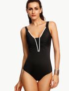 Shein Fold Front V Neck One-piece Swimwear