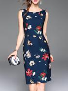 Shein Navy Backless Floral Sheath Dress