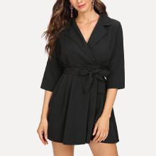 Shein Self Tie Waist Solid Dress