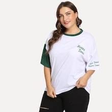 Shein Plus Letter Print Color Block Tee