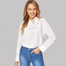 Shein Button Detail Mock-neck Top