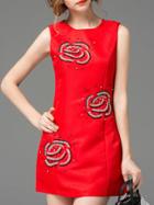 Shein Red Crew Neck Beading Shift Dress