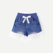 Shein Girls Contrast Lace Patchwork Denim Short
