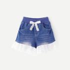 Shein Girls Contrast Lace Patchwork Denim Short