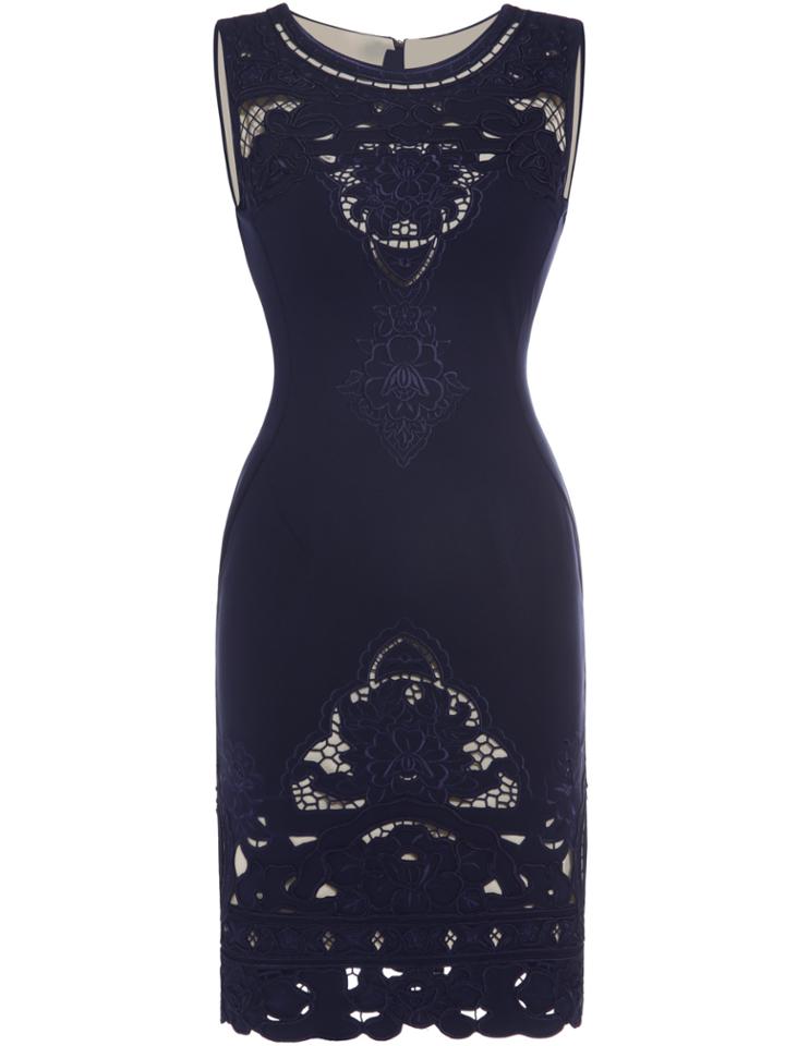 Shein Navy Hollow Embroidered Sheath Dress