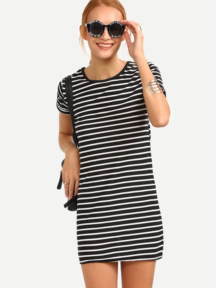 Shein Black White Striped Shift Dress