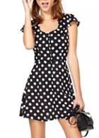 Rosewe Enchanting Cutout Pattern Polka Dot Print Cap Sleeve Dress