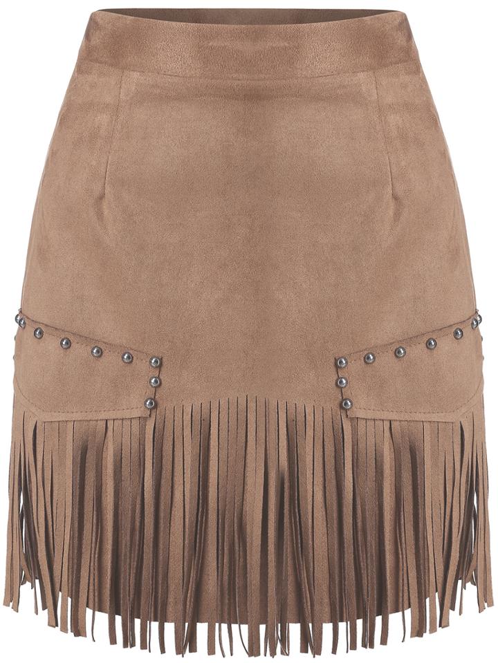 Shein Camel Slim Tassel Bead Skirt