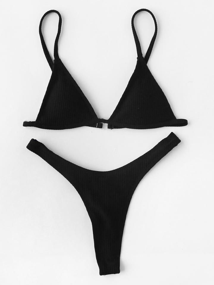 Shein High Leg Triangle Ribbed Bikini Set
