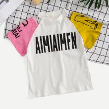 Shein Girls Letter Print Cold Shoulder Tee