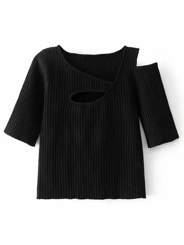 Shein Cut Out Shoulder Ribbed Knitwear