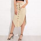 Shein Button Up Front Pocket Asymmetrical Skirt With Knot Waist