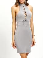 Shein Halter Neck Lace-up Front Sheath Dress