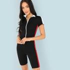 Shein Color Block Zipper Up Striped Romper