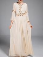 Shein Beige Beading Mesh Pleated Maxi Dress