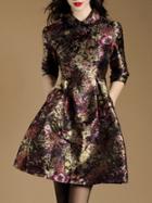 Shein Multicolor Collar Jacquard Pockets A-line Dress