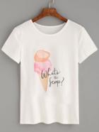 Shein White Ice Cream Letters Print T-shirt