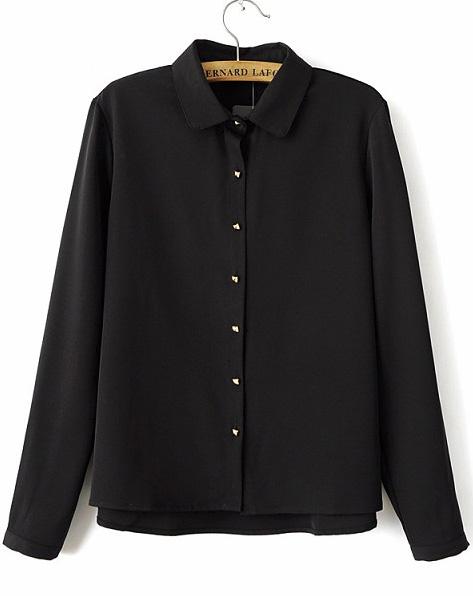 Shein Black Lapel Long Sleeve Buttons Blouse