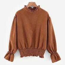 Shein Frill Trim Flounce Sleeve Shirred Blouse
