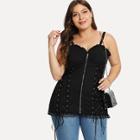 Shein Plus Lace Up Front Frill Trim Cami Top