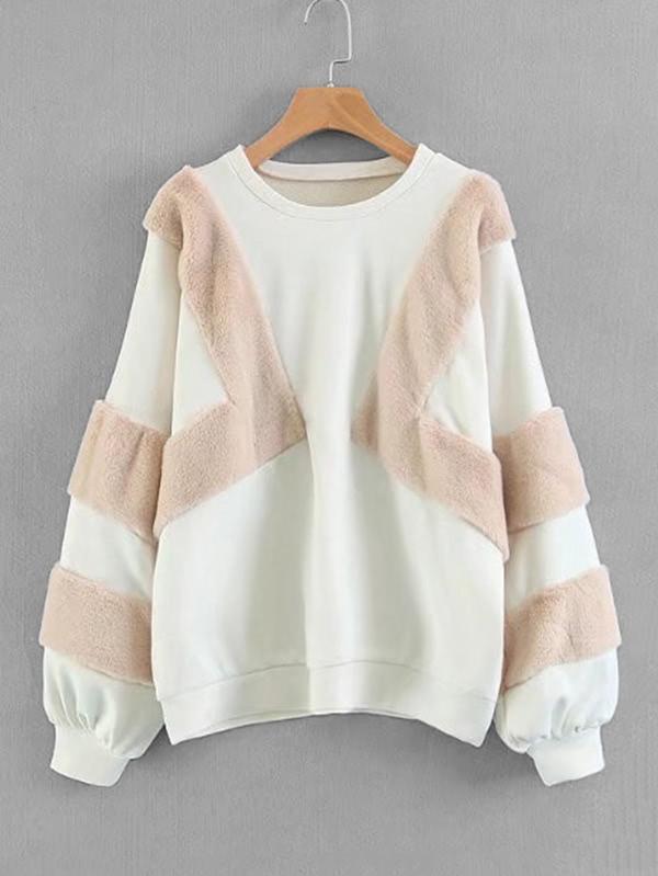 Shein Faux Fur Insert Boyfriend Sweatshirt