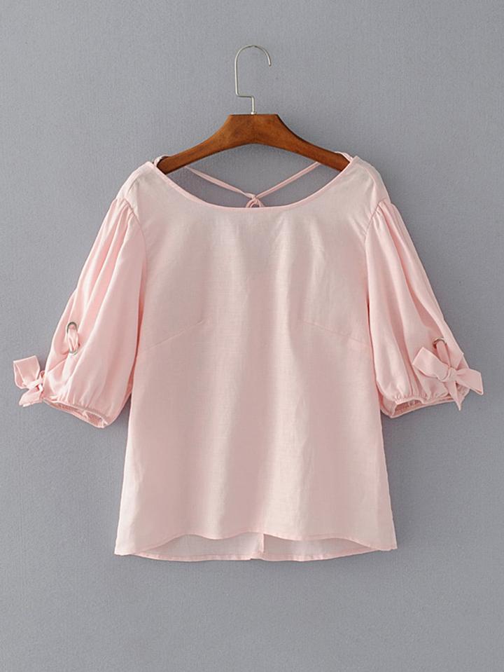 Shein Bow Tie Sleeve Tie Back Top