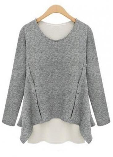 Rosewe Chic Round Neck Autumn T Shirt With High Low Hem
